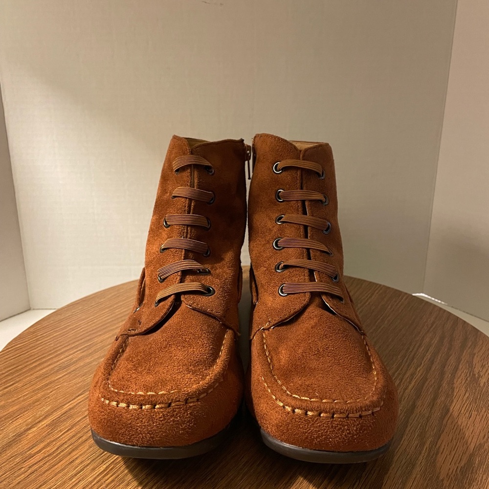Comfortview Faux Suede Side Zip Bohemian Rust Ankle Bootie-10 - Picture 2 of 7